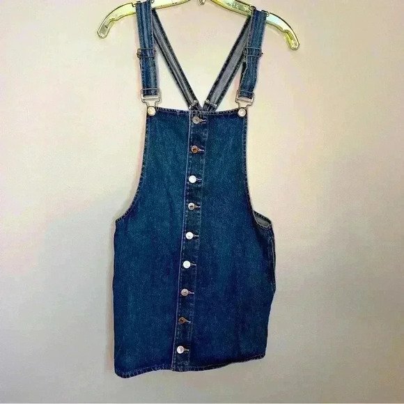 Forever 21 Denim Dress Overalls Jumper Mini Size S EUC - Picture 1 of 3